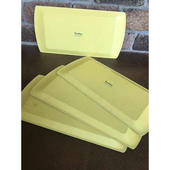Vintage Kentley Set of 4 Wood Paper Board Serving Tray Yellow Pilgrim Art Deco - Picture 7 of 12